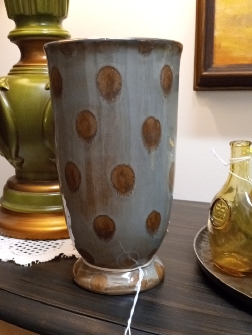 Polka Dot Ceramic Vase in Gray and Brown - Decorative Accent